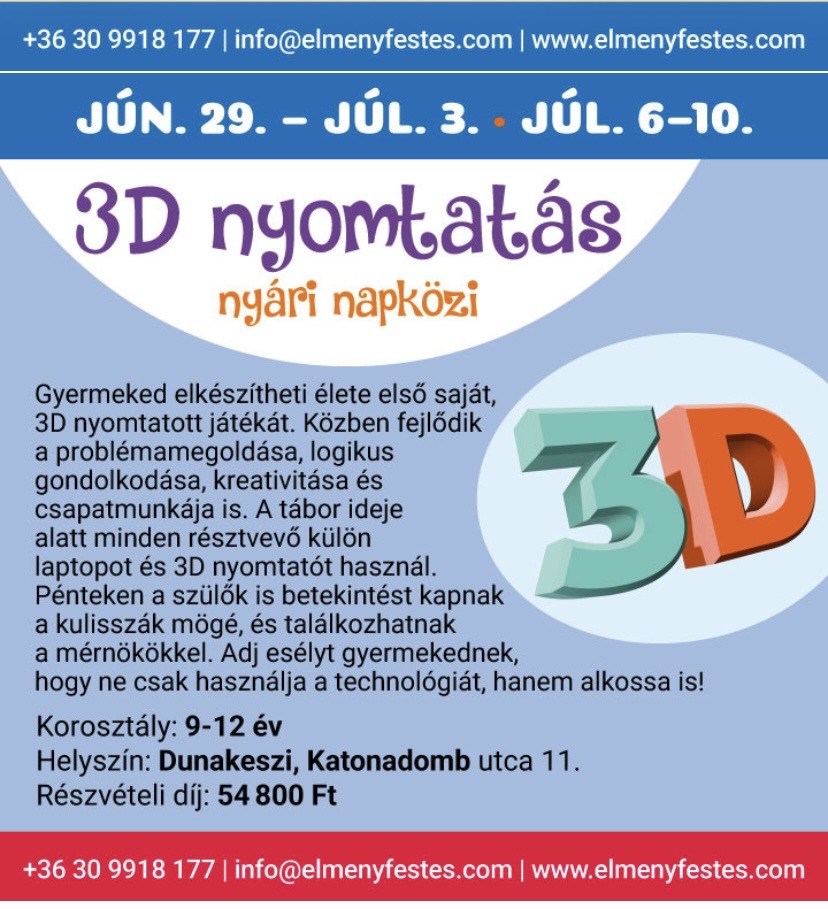 3D nyomtató kreatív nyári napközi